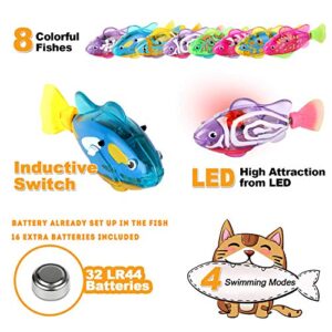 Swimming Robot Fish Cat Toy, Interactive Fish Cat Toys For Indoor Cats Play, Cat Enrichment Electronic Cat Stuff Kitty Exercise Toys Fish with LED Light to Stimulate Your Cat's Hunter Instincts (8pcs)