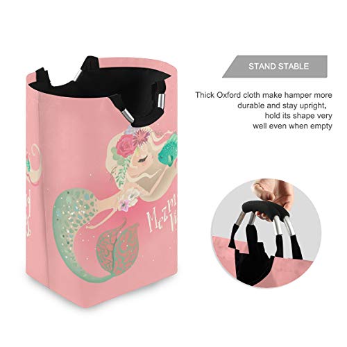 AGONA Cute Mermaid Laundry Basket with Handles Large Storage Bin Collapsible Fabric Laundry Hamper Foldable Laundry Bag for Kids Room Toy Bins Gift Baskets Bedroom Baby Nursery