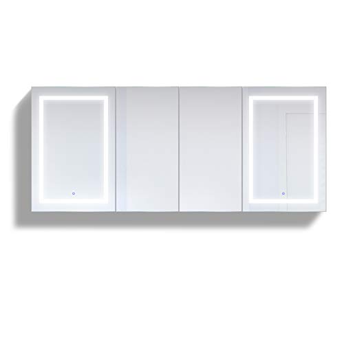 Krugg LED Medicine Cabinet 84 Inch X 36 Inch | Recessed or Surface Mount Mirror Cabinet w/Dimmer & Defogger + 3X Makeup Mirror Inside & Outlet + USB