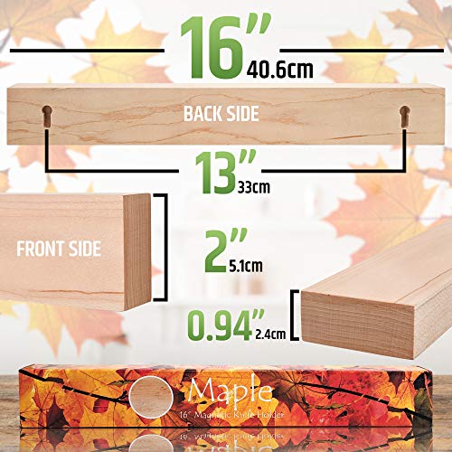 Premium 16 Inch Maple Wood Magnetic Knife Holder – Professional Wooden Magnetic Knife Strip - Space-Saving Knife Rack/Knife Bar With Powerful Magnetic Pull Force (Upgraded Version)