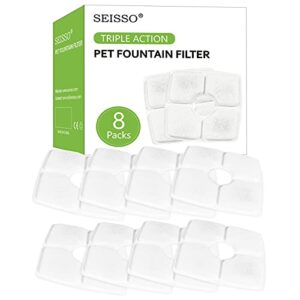 Cat Fountain Filter Replacement, Cat Water Filters with Three Stage Filtration System for 84oz/ 2.5L Automatic Pet Fountain Dog Water Dispenser, 8 Packs