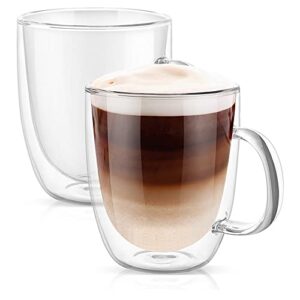 punpun large glass coffee mug set of 2, clear mugs double walled coffee mugs, iced coffee cup, glass mugs for hot beverages,premium glasses set, each 500ml (17oz./set of 2)