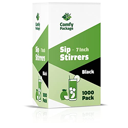 [1000 Bulk Pack] 7 Inch Plastic Sip Stirrers/Straws - Disposable Stir Sticks for Coffee & Cocktail - Black