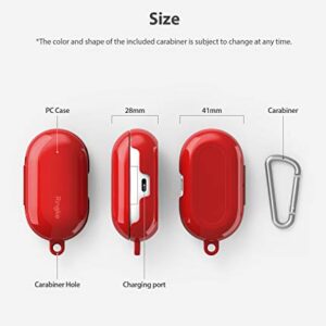 Ringke Case Designed for Galaxy Buds Plus (2020) and Galaxy Buds (2019) Hard PC Case Cover Accessory Upgraded Version with Carabiner - Glossy Red