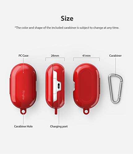 Ringke Case Designed for Galaxy Buds Plus (2020) and Galaxy Buds (2019) Hard PC Case Cover Accessory Upgraded Version with Carabiner - Glossy Red