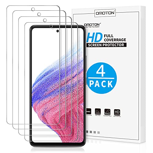 OMOTON [4 Pack] Screen Protector Compatible with Samsung Galaxy A53 5G - Easy Installation/Bubble Free/Tempered Glass for Galaxy A53/ A52 Series