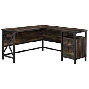 pemberly row home office l shape corner desk in rustic carbon oak and black