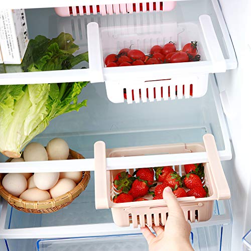 4PCS Fridge Drawer Organizer, Retractable Pull-Out Fridge Shelf Holder Storage Box Home Kitchen Space Saver Under Shelf Fridge Organizer Box for Fridge Shelf Under 0.5"