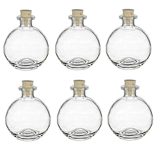 Nakpunar 6 pcs Spherical Glass Bottles with Cork Bottle Stopper (6, 8.5 oz Clear)