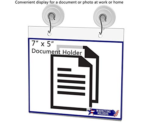 7” x 5” Window Holder Sign Pack of 2 with Suction Cups and Hanging Hooks Hours of Operation Horizontal Frame Ad Picture Notice Warning Party Advertisement Prices Signage By Marketing Holders