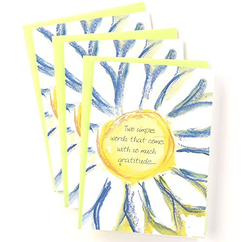 SHADE TREE GREETINGS Thank You Greeting Card (5" x 7") by Art from the Heart | 3 Pack + 3 Envelopes (Two Words of Gratitude)