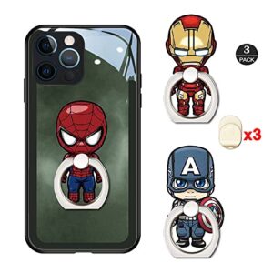 zostland 3pcs super hero phone ring,universal 360°adjustable phone case finger grip stand holder desk stent mount hook compatible with iphone 13 12 11 xs max x plus ipad (iron captain spider)