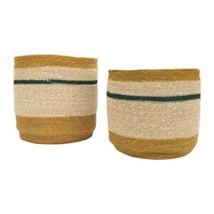 creative co-op df2462 10.75" & 12.25" handwoven natural seagrass striped (set of 2 sizes) baskets, brown