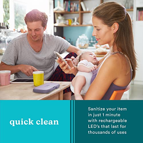 Homedics UV Clean Portable Sanitizer – Rechargeable UV Light Sanitizer and Sterilizer Box - Kills 99.9% of Airborne Contaminates, Fits Masks, Makeup Brushes, Glasses, Cell Phones, Keys, Purple