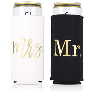 couples can cooler set for newlyweds - engaged - wedding - honeymoon gold foil print (mr slim and mrs slim)