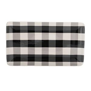 Bico Plaid Check Black and White Ceramic 14 inch Rectangular Serving Platter, Set of 2, for Serving Salad, Pasta, Cheese, Ham, Appetizer, Microwave & Dishwasher Safe