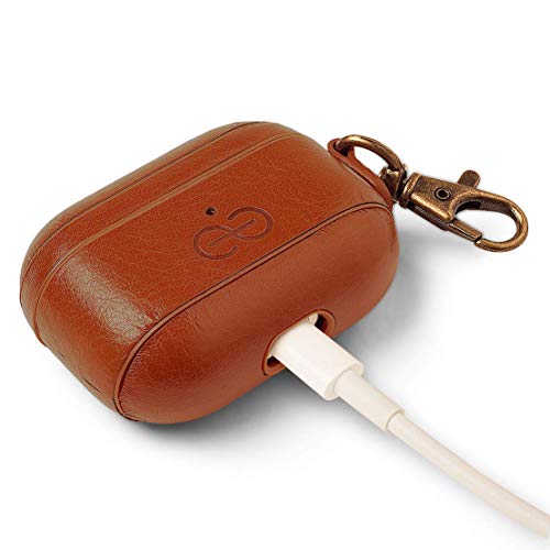 Dreem Om Vegan Leather AirPods Pro Case Cover with Keychain Clip for Women and Men/Apple 1st Generation, One Piece Hard Shell, Protective, Luxury, Funda para Airpods - Caramel