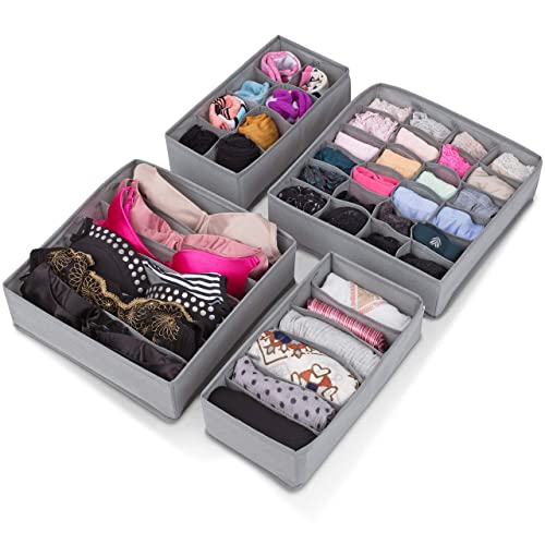 ABIN LIVING Underwear Organizer - Closet Drawers Organizer Storage for Underwear, Bra, Socks and Clothes, Drawer Organizers for Clothing, Panties Organizer For Drawer, Lingerie Organizer, Grey