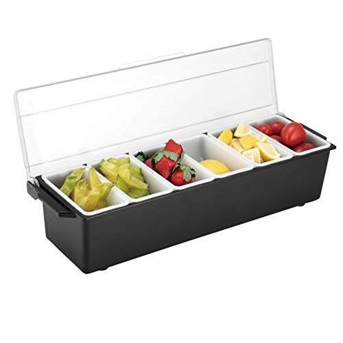 Ice Cooled Condiment Serving Container, 6-Tray Iced Cooled Garnish Station Serving Tray with lid for Home Work or Restaurant Salad Platter