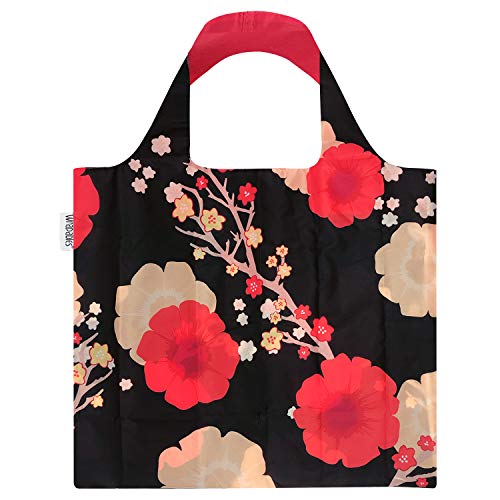 Wrapables Large Reusable Shopping Tote Bag with Outer Pouch, Midnight Floral