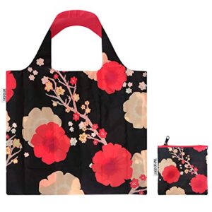 Wrapables Large Reusable Shopping Tote Bag with Outer Pouch, Midnight Floral