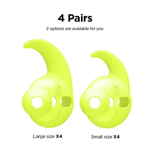 elago Earbuds Hook Cover Compatible with Apple AirPods 2 & 1 or EarPods Ergonomic Design, Durable Construction, Full Access [4 Pairs: 2 Large + 2 Small] (Neon Yellow)