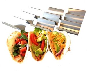 oh ovation home stainless steel taco holders with handles - hold 3 tacos each (4)