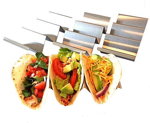 OH Ovation Home Stainless Steel Taco Holders with Handles - Hold 3 Tacos Each (4)