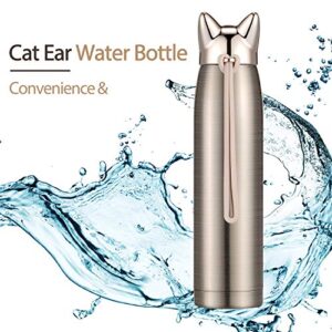 Cute Cat Water Bottle Stainless Steel Water Bottle Insulated Thermal Travel Mug Cute Vacuum Water Mug for Women and Kids (Gold)