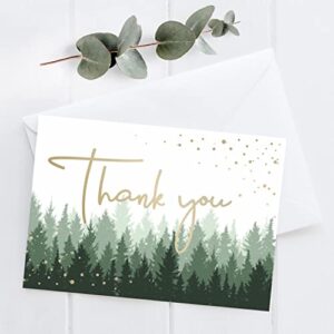 thank you cards with envelopes | 48 gold foil forest nature wedding thank you cards | baby shower thank you cards | bridal shower, rustic woodland thank you notes with envelopes set | 4x6 inches