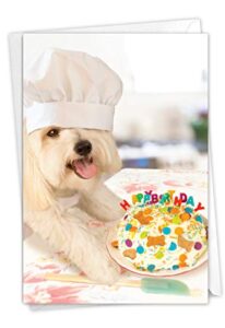 nobleworks - 1 cute birthday card with envelope - funny wild animals and pets, birthday greeting - dog chef c3200bdg