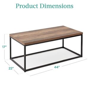 Best Choice Products 44in Modern Industrial Style Rectangular Wood Grain Top Coffee Table, Rustic Accent Furniture for Living Room w/Metal Frame, 1.25in Thick Butcher Block Tabletop - Brown