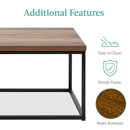 Best Choice Products 44in Modern Industrial Style Rectangular Wood Grain Top Coffee Table, Rustic Accent Furniture for Living Room w/Metal Frame, 1.25in Thick Butcher Block Tabletop - Brown