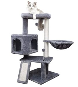 wiki newest 36.6 cat tree with cat condo and hanging hammock,grey
