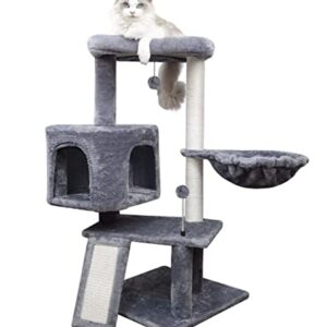 WIKI Newest 36.6 Cat Tree with Cat Condo and Hanging Hammock,Grey