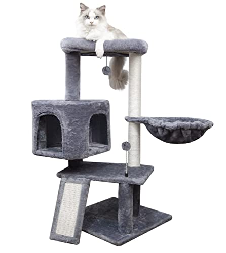 WIKI Newest 36.6 Cat Tree with Cat Condo and Hanging Hammock,Grey