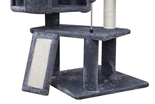 WIKI Newest 36.6 Cat Tree with Cat Condo and Hanging Hammock,Grey