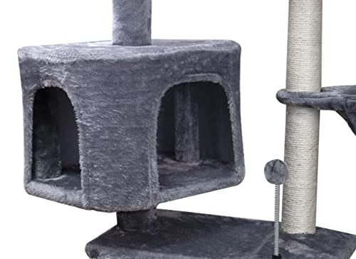 WIKI Newest 36.6 Cat Tree with Cat Condo and Hanging Hammock,Grey