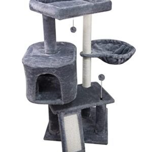 WIKI Newest 36.6 Cat Tree with Cat Condo and Hanging Hammock,Grey