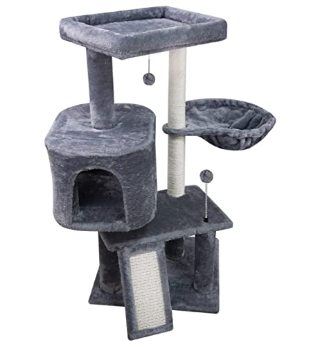 WIKI Newest 36.6 Cat Tree with Cat Condo and Hanging Hammock,Grey