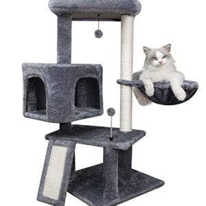 WIKI Newest 36.6 Cat Tree with Cat Condo and Hanging Hammock,Grey