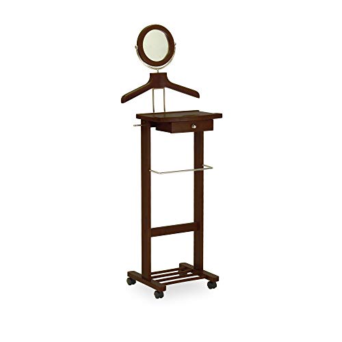 Contemporary Home Living 57.25” Antique Walnut Brown Wooden Vanity Dresser Valet Stand