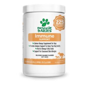 doggie dailies omega 3 for dogs, 225 soft chews, salmon oil for dogs with apple cider vinegar, bee pollen, kelp, zinc & biotin - for healthy skin & coat, immune system & seasonal allergy support