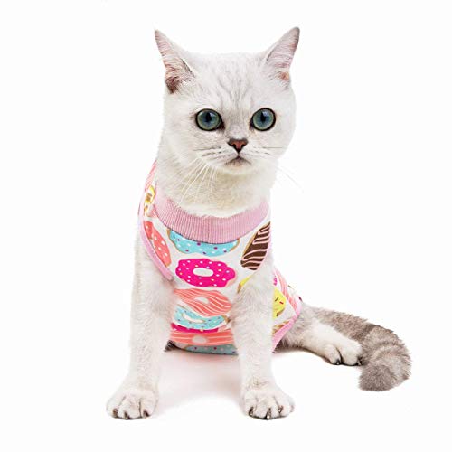 Professional Surgery Recovery Suit for Cats Paste Cotton Breathable Surgery Suits for Abdominal Wounds and Skin Diseases for Cats Dogs, After Surgery Wear Suit (M (6-8 lbs), Doughnut)