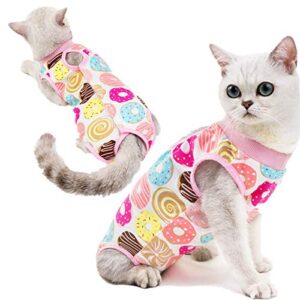 Professional Surgery Recovery Suit for Cats Paste Cotton Breathable Surgery Suits for Abdominal Wounds and Skin Diseases for Cats Dogs, After Surgery Wear Suit (M (6-8 lbs), Doughnut)