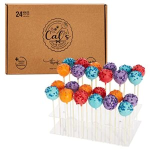 cal's cake pops premium 24 hole (2 dozen) large cake pop display stand | wider spacing & holes | extra support for 6'' or 8'' cake pop sticks, clear