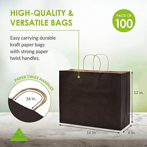 Paper Bags with Handles - 16x6x12 Inch 100 Pack Extra Large Black Gift Bags, Kraft Paper Totes for Gift Wrapping, Wedding & Birthday Party Favor, Small Business, Retail, Grocery & Shopping Use, Bulk