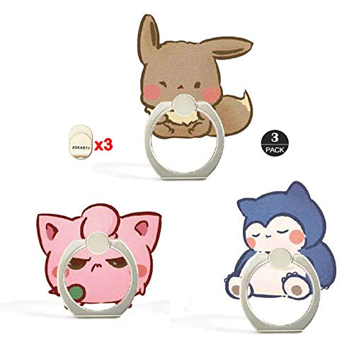 ZOSTLAND 3PCS Fairy Fat Monster Phone Ring, Universal 360°Adjustable Phone Case Finger Stand Holder Desk Stent Mount Car Hook Compatible with All iPhone 13 12 11 XS MAX X Plus iPad (Fox Puff Bear)