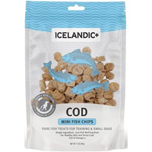 icelandic+ plus mini cod fish chips training dog treat, 3oz bag