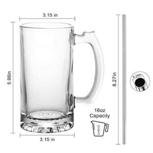 QAPPDA Beer Mugs Set,Glass Mugs With Handle 16oz,Large Beer Glasses For Freezer,Beer Cups Drinking Glasses 500ml,Pub Drinking Mugs Stein Water Cups For Bar,Alcohol,Beverages Set of 8 KTZB02…